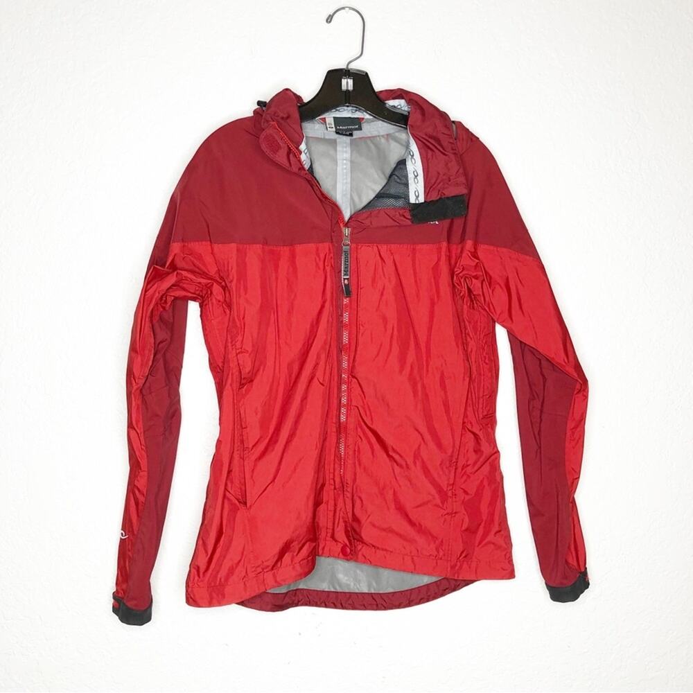 Marmot red full zip hooded lightweight jacket size Medium